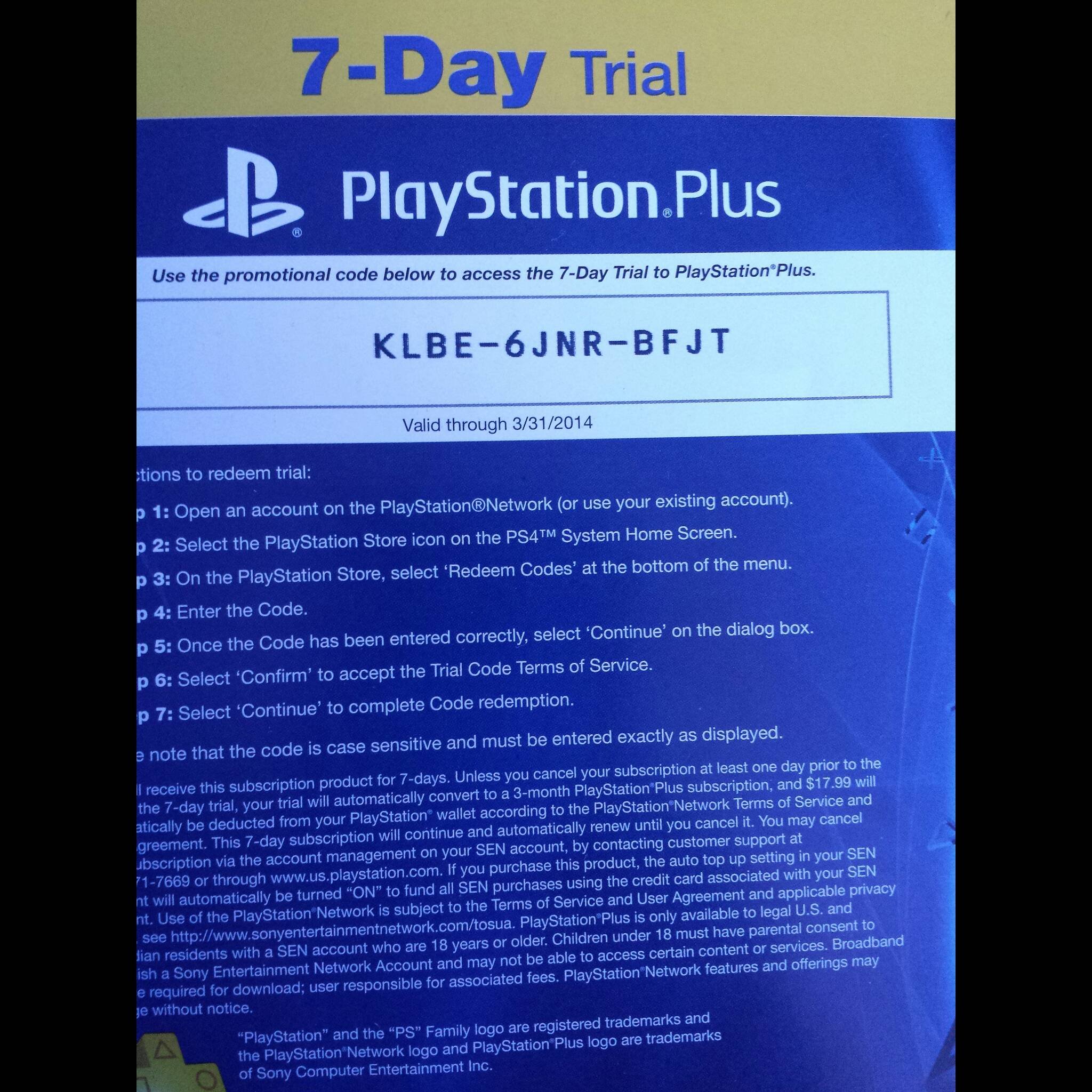 7 Day ps plus trial for someone... : PS4