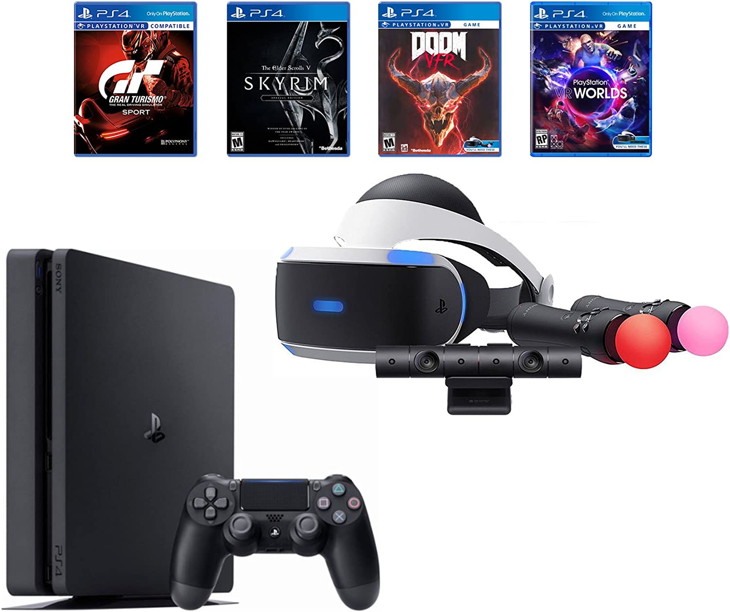 Amazon.com: PlayStation 4 Slim Bundle (6 Items): PS VR Starter Bundle ...