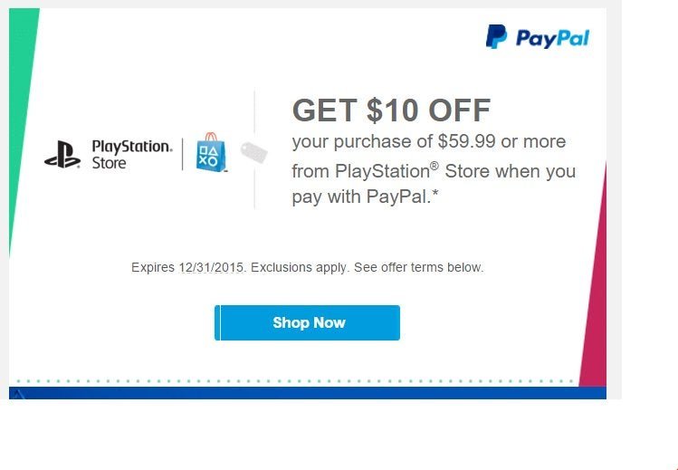 Get $10 OFF your purchase of $59.99 using Paypal on PSN ...