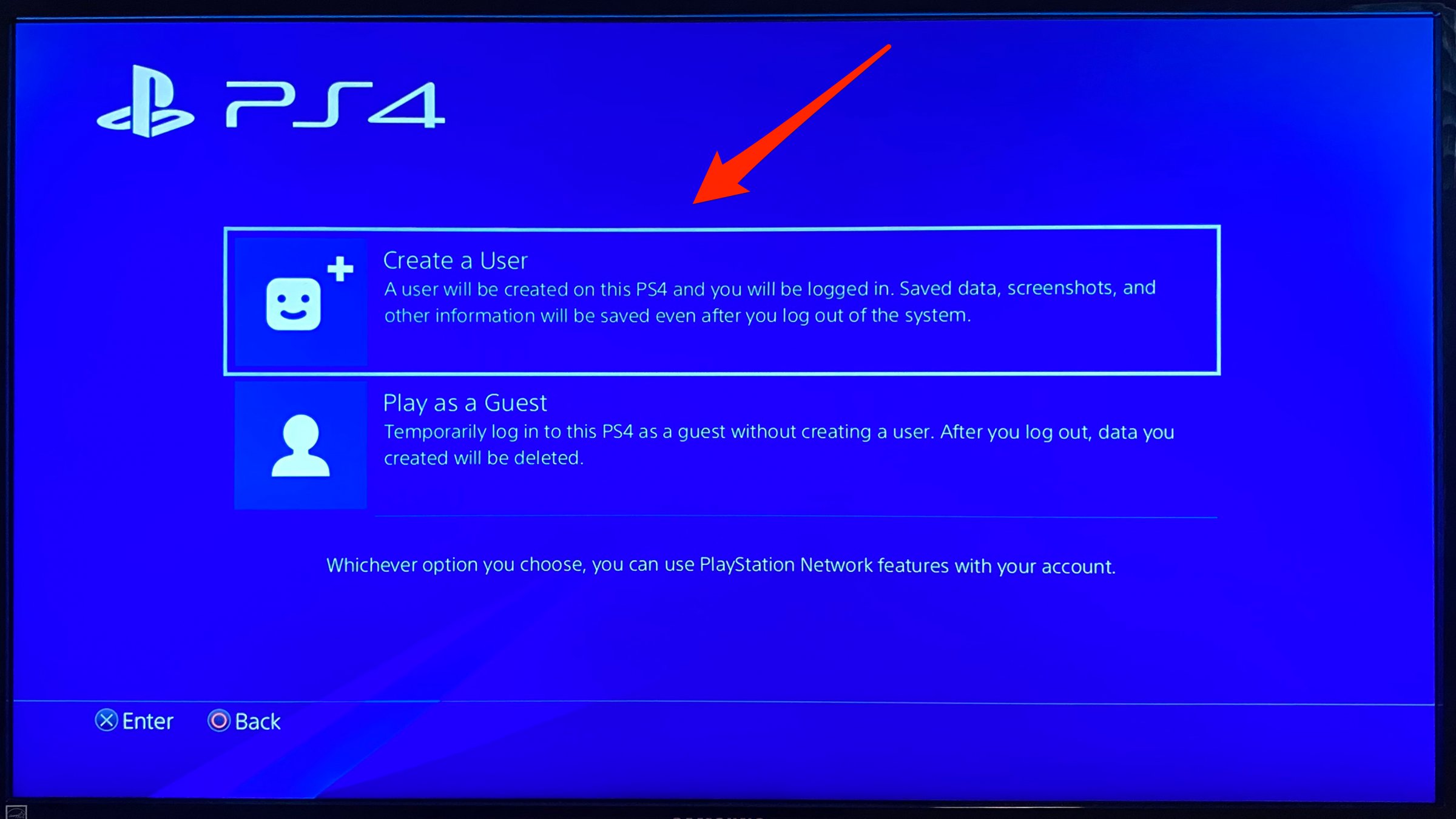 How to add an account on a PS4 from the login screen