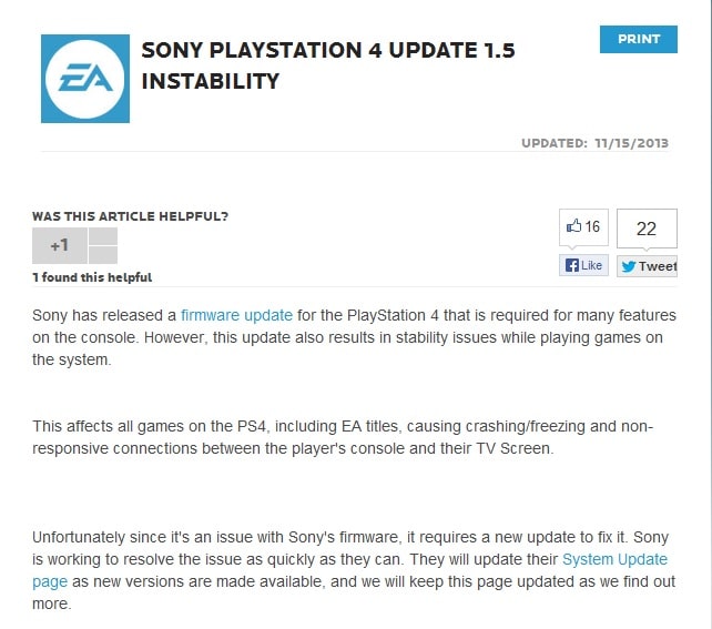 News: EA Blames Day One Patch For Crashing " All PS4 Games" 