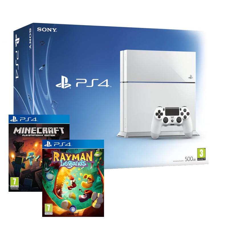 PS4 CONSOLE WHITE + MINECRAFT + RAYMAN LEGENDS NEW BUNDLE OFFICIAL