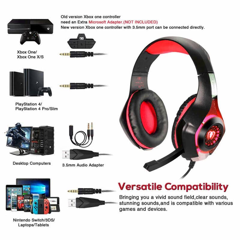 RED Pro Gaming Headset W/ Mic XBOX One Wireless PS4 Headphones ...